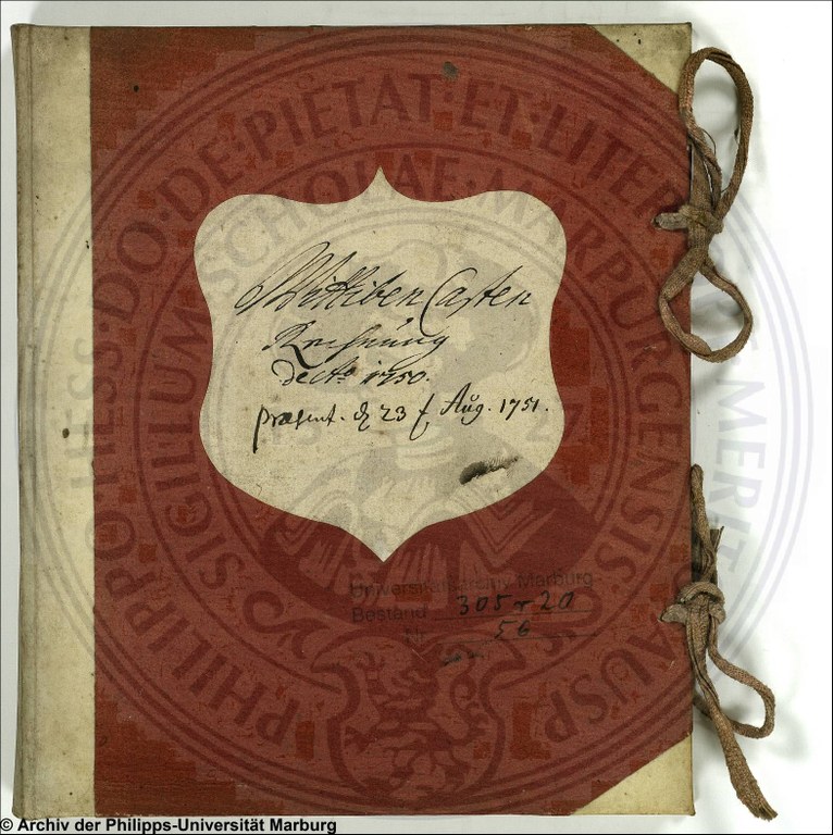 Rechnungsbuch der Witwenkasse aus dem Jahr 1750. UniA Marburg 305r 29 Nr. 56 Rechnungen 1750