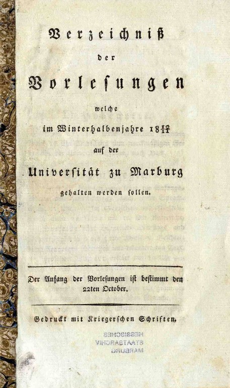 Titelblatt des Vorlesungsverzeichnisses für das Winterhalbjahr 1810/11.