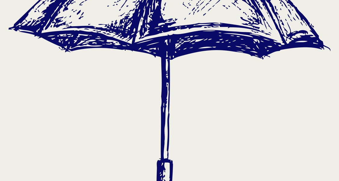 blauer gezeichneter aufgespannter Regenschirm