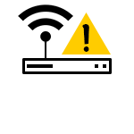 Icon - Zu sehen ist ein Router und eine Funkantenne mit einem gelben Warndreieck.