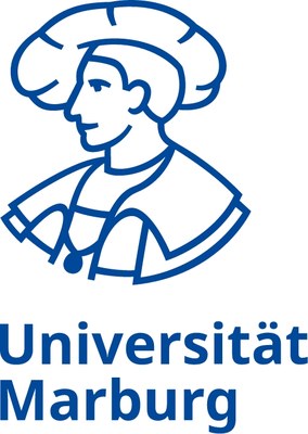 Logo der Uni Marburg: kräftige dunkelblaue Linien, weißer Hintergrund. Eine moderne Anmutung des Landgrafen Philipp.
