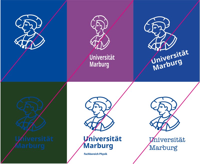 Beispiele für falsche Logoanwendungen, z.B. Verzerrungen. Klick öffnet vergrößerte Ansicht