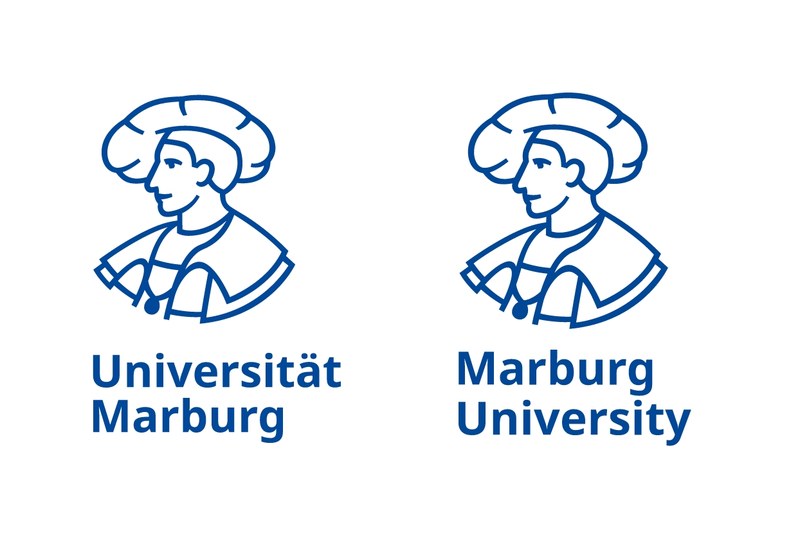 Logo mit deutschem und englischem Text: links der stilisierte Philips, darunter der Schriftzug Universität Marburg; rechts der stilisierte Philips, darunter der Schriftzug Marburg University. Klick öffnet vergrößerte Ansicht