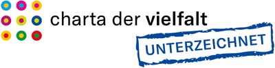Logo mit Schriftzug "Charta der Vielfalt - unterzeichnet"