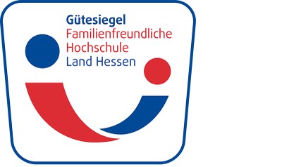 Logo mit Text "Gütesiegel Familienfreundliche Hochschule Land Hessen"