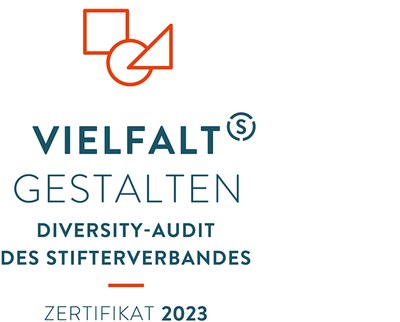 Logo mit dem Text "Vielfalt gestalten. Diversity-Audit des Stifterverbandes. Zertifikat 2023"