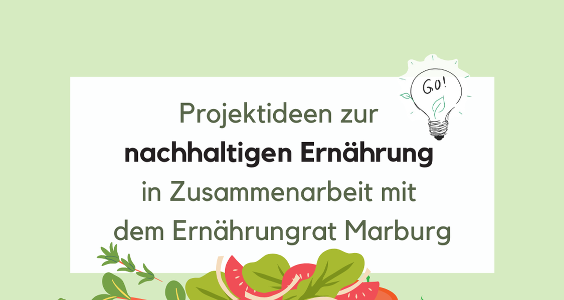 Ein Sharepic mit dem Aufruf, uns zu unterstützen oder einfach mal zum Reinschnuppern vorbeizukommen, bei der Planung eines Projekts mit dem Ernährungsrat Marburg zu nachhaltiger Ernährung.