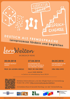 Poster zur LernWelten-Workshop-Reihe "Deutsch als Fremdsprache - Lernprozesse fördern und begleiten".