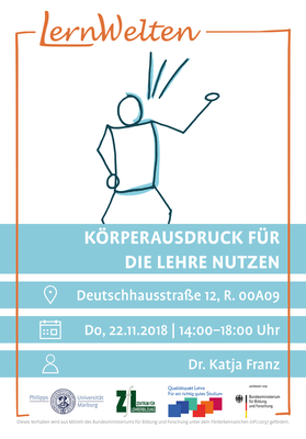 Poster zur LernWelten-Veranstaltung "Körperausdruck für die Lehre nutzen".