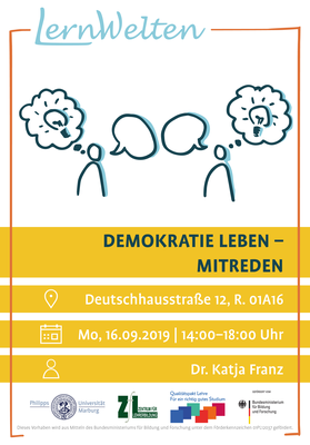 Poster zur LernWelten-Veranstaltung "Demokratie Leben - Mitreden".