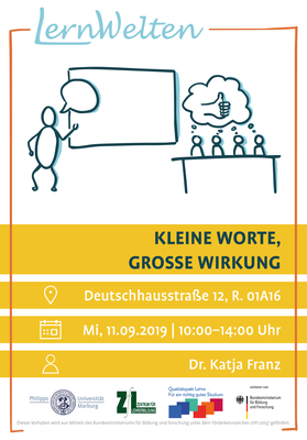 Poster zur LernWelten-Veranstaltung "Kleine Worte, Große Wirkung".