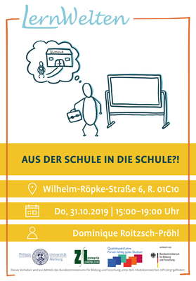 Poster zur LernWelten-Veranstaltung "Aus der Schule in die Schule?!".