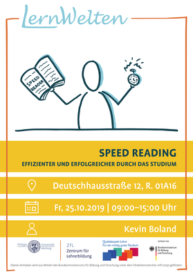 Poster zur LernWelten-Veranstaltung "Speed Reading - Effizienter und erfolgreicher durch das Studium".
