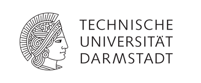 Das Logo der TU Darmastadt. Auf der rechten seite sieht man die schwarz weiße zeichnung einer Person mit römischem Helm im Profil. Links davon steh in schwarzen Großbuchstaben der Schriftzug Technische Universität Darmstadt.