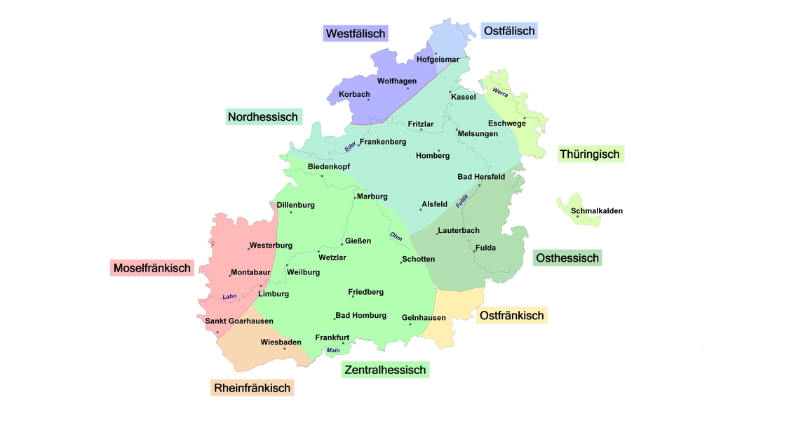 The image depicts the area covered by the Hesse-Nassau Dialect Dictionary.