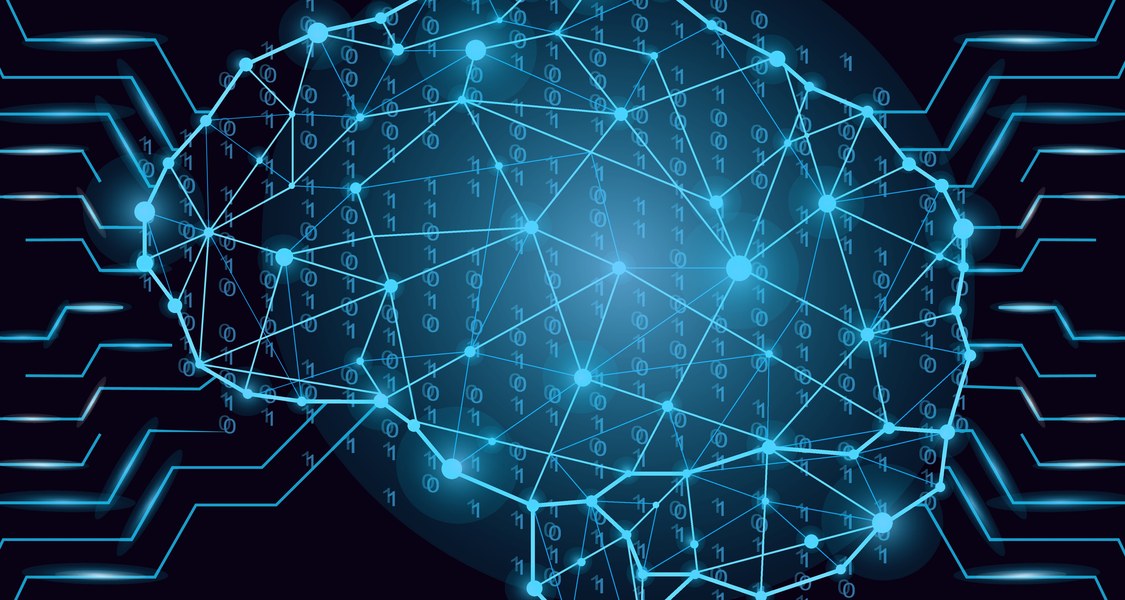 Image of a stylized graph-like brain, also some numbers.