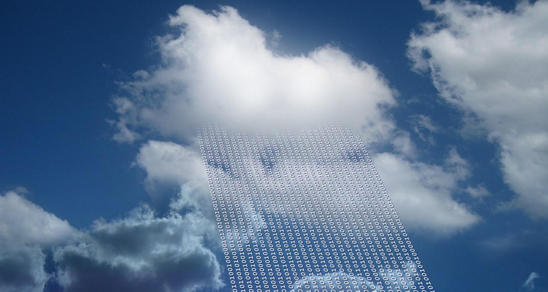 A cloud "raining" a binary data stream.