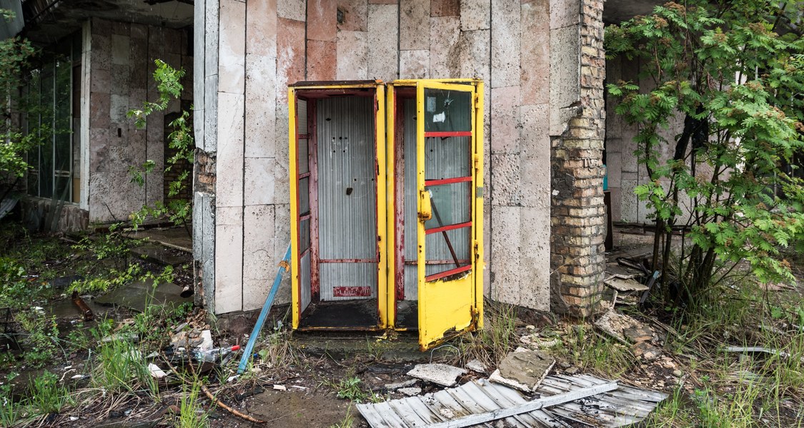 Phonebooth in an abandoned building in Pripyat.