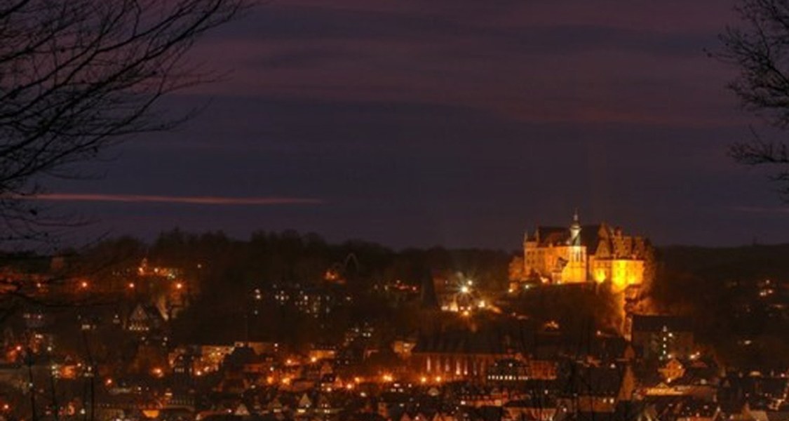Marburg beautifully illuminated during the annual event 'Marburg buy night'