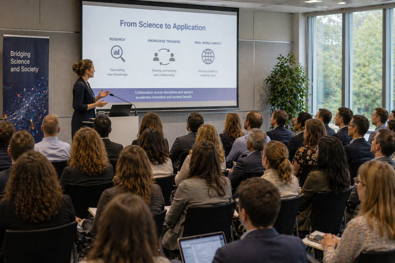 Scientist speaking in front of an audience