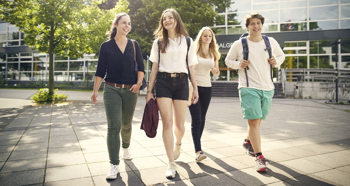 Students in front of the lecture building