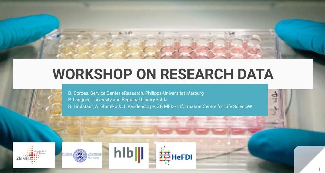 Poster for the Workshop on Research Data prepared by Philipps University, HeFDI, hlb and ZB MED