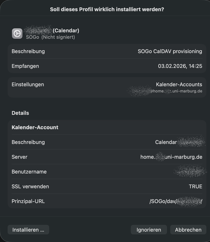 Webmail profile import on an Apple device