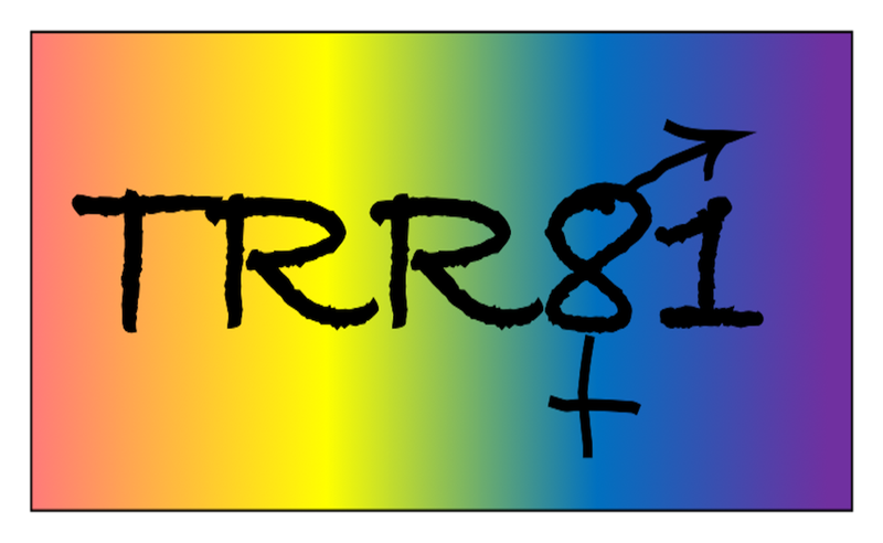 In front of a rainbow-colored background referring to rainbow flags as symbols of tolerance, acceptance as well as the beginning of changes TRR 81 is written. Each circle of the number eight is at the same time either part of the maskulin or femininity sign, respectively.