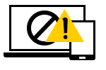 Icon - A computer and a cell phone with a yellow warning triangle.