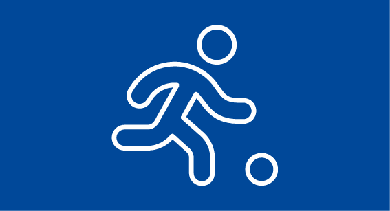 Stylised figures holding footballs, depicted as white outline icons on a blue background.
