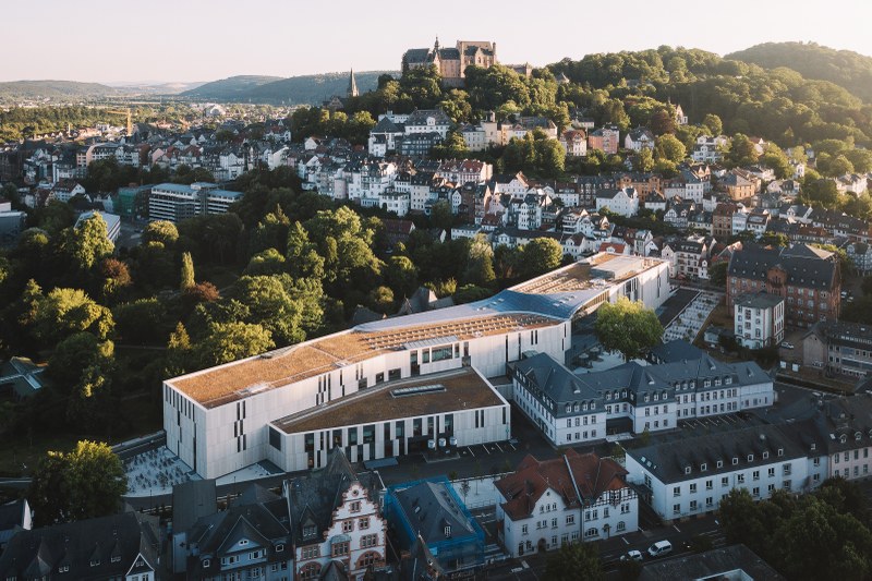 View of Marburg's Old Town, featuring the University Library and the castle